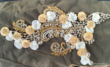 Beige Faux Swarovski Crystal, Pearl, Silver Beaded Applique Wedding Bridal Accessories